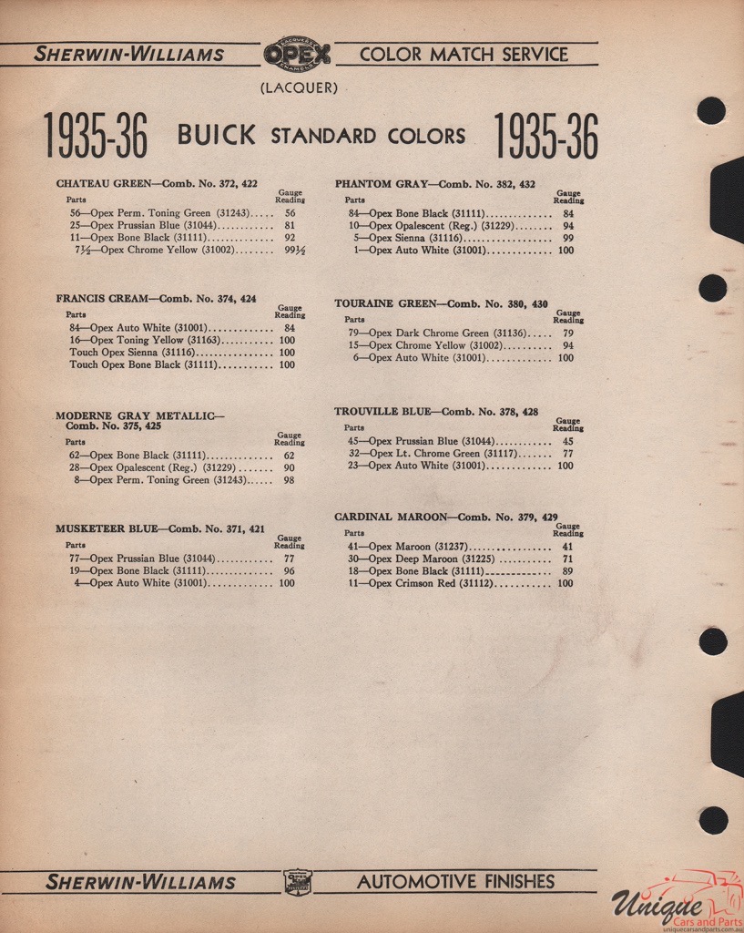 1936 Buick Paint Charts Williams 4